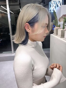 ファイブバイジエクト 堀江(FIVE by The Ect) ツートンカラー×インナーカラーブルー×似合わせカット14