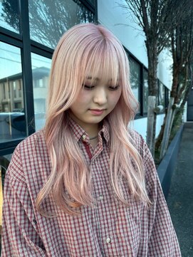 全頭ブリーチゆるふわロングヘア小顔レイヤーカット20代30代