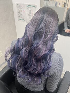ワンバイワンヘアーツー(OnexOne HAIR2) 2色のバレイヤージュ/青/紫/バレイヤージュ/デザインカラー