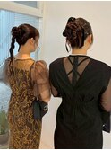 ご友人と一緒にヘアセット*編み込み/リボンアレンジ