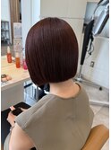 レッドブラウン/赤味系カラー/ブリーチなしカラー/ボブ