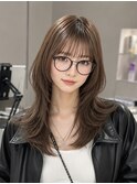 韓国風レイヤーミディ◎顔周りカット×ミルクティーベージュ