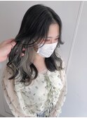 セミロングイヤリングカラー/ホワイトグレー/インナーカラー
