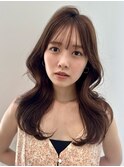 ぱっつん前髪韓国ロングレイヤーマロンベージュKA-33