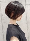 大人ショートボブグレージュカラー丸み顔まわりレイヤーくびれ