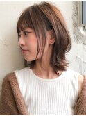 オリーブグレー斜めバングセミディワンカール黒髪#262f1202