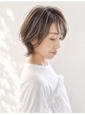 大人ショートボブ/ボブ/透明感ハイライトカラー/