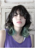 ウルフカット グラデーションカラー グリーン