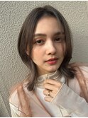 韓国風ウルフショートレイヤー前髪なしアッシュベージュカラー