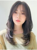 小顔レイヤーカットオリーブベージュワンカールデザインカラー