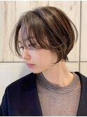 ハンサムショートボブ/絶壁解消/くせ毛/顔まわりレイヤー/透け感