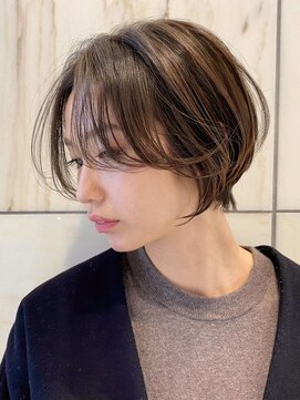 ハンサムショートボブ/絶壁解消/くせ毛/顔まわりレイヤー/透け感