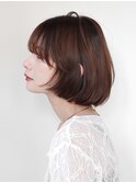 オレンジベージュ内巻きボブ前上がりボブレイヤーボブ/谷
