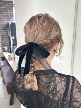 ヘアー アレス(hair ales) 編みおろし　結婚式ヘアセット　リボンアレンジ