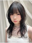 ハッシュカットシャギーミディアムレイヤーアイスグレーIB-59