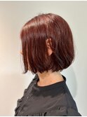 大人可愛い◎イメチェン似合わせカットフルバングレッドブラウン