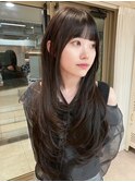 韓国ヘアハッシュカットロングレイヤーカットクレージュ前髪原宿