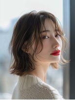 アボヘアー(Abo hair)&nbsp;20代30代40代大人可愛い耳かけくびれ巻きアッシュウェーブボブ