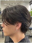 フェザーパーマ/グレーブルーカラー/刈り上げショートパンク