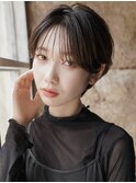 大人可愛い20代30代40代黒髪前下がりひし形小顔ボブ丸みショート