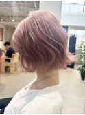 ふんわりミディアム/シャギーボブ/ピンク/大人ボブ