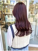 韓国風チェリーレッド暖色系 なみなみウェーブロング