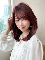 ★美髪イヤリングカラーミニウルフ外ハネボブチェリーブラウン