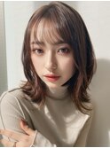 柔らかベージュ/毛先ぷつっと顔まわりレイヤー/韓国スタイル