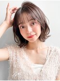 愛され薄めバングエアリーカール似合わせカットサイドバング