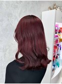 チェリーレッド×ウェーブ巻き
