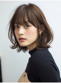 ピンクブラウン/ワンレン/ゆるふわボブ/レイヤーカット