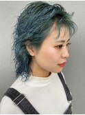 ブリーチ×パーマ×ターコイズブルー