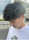 大人男性ナチュラルパーマビジカジ清潔感アッシュブラック
