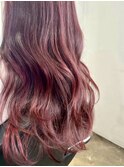 ボルドーピンク/ダブルカラー白髪ぼかしハイライトブリーチ