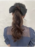 ポニーテールヘアセット結婚式ゲストお呼ばれヘアセットリボン