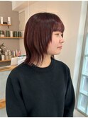 大人カジュアル顔周りレイヤーロブxカシスレッド【菅井】