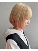 エンドカラー_ホワイトブロンド_毛先カラーピンク