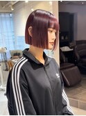 ダブルカラー　ブリーチ　レッドカラー　ボブ　横浜