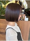 丸みボブナチュラルブラウン切りっぱなしボブ