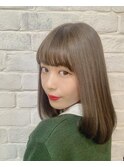 ハイ透明感カラー重めミディアム/フルバング/髪質改善