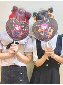 お揃いライブヘアセット // リボン × お団子ハーフツイン
