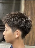 フェザーパーマ/グレーブルーカラー/刈り上げショートパンク