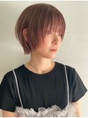 原宿ブリーチなしダブルカラーピンクベージュミディアムボブ20代