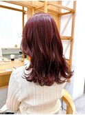 Say.ミディアムデジタルパーマチェリーブラウンワインレッド青山