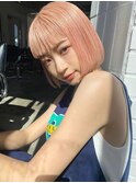 ピンクベージュ/ダブルカラー/ボブ/ケアブリーチ