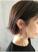 ピンクオレンジのインナーカラー×ボブ