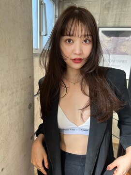 サイン 表参道(SIGN) グレーベージュレイヤーロング前髪パーマ黒髪