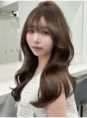 ブリーチなしダブルカラーオリーブベージュ透明感レイヤー前髪