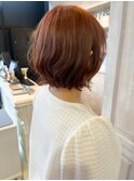 福山人気ブリーチなしオレンジ韓国ニュアンスパーマショートボブ