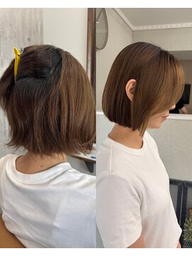 カーキヘアリンク(khaki hair link) 縮毛矯正で作る、楽になる艶ボブスタイル